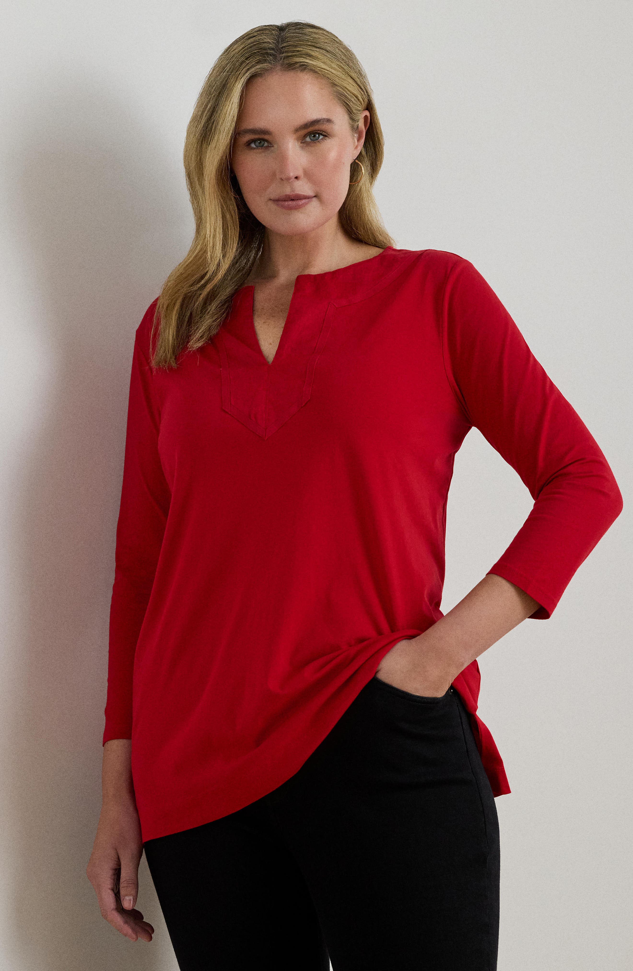 Lauren Ralph Lauren Krystol Split Neck Tunic (Women) | Nordstromrack