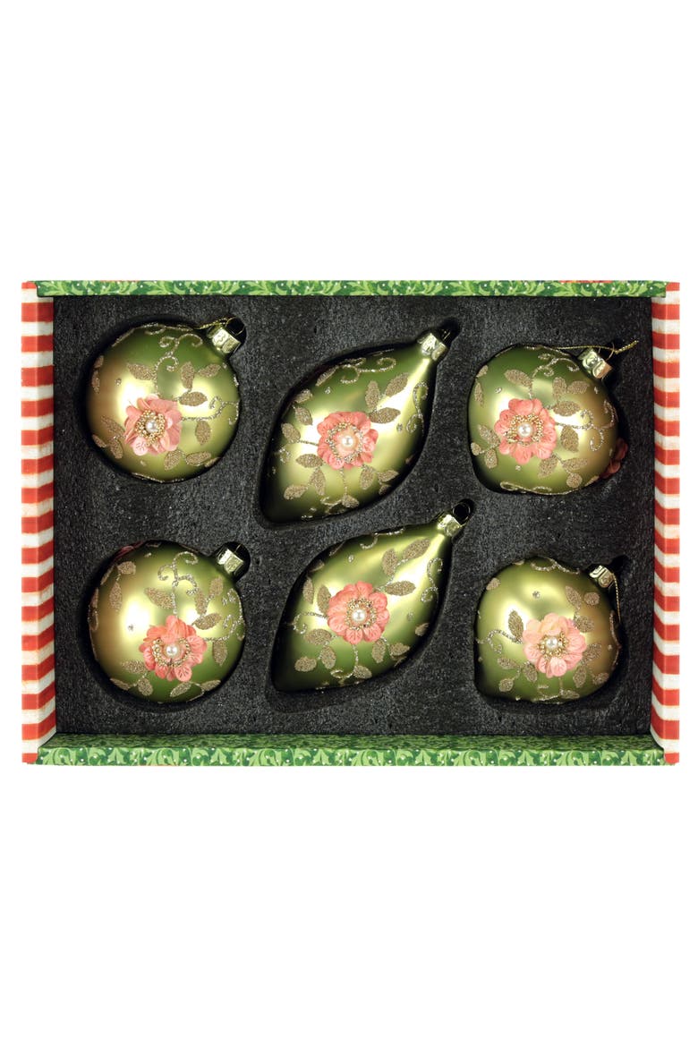 Floral Pearl Ornament, Box of 6, Alternate, color, Sage