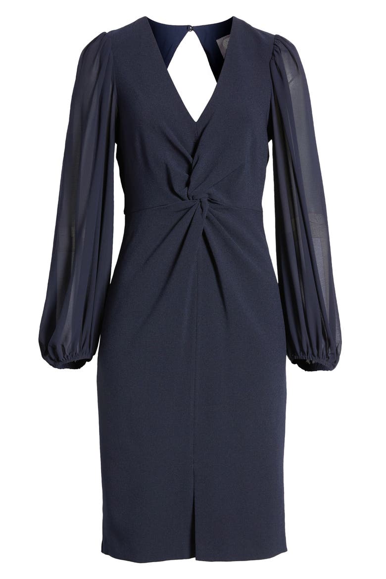 Twist Long Sleeve Stretch Crepe Dress, Alternate, color, NAVY
