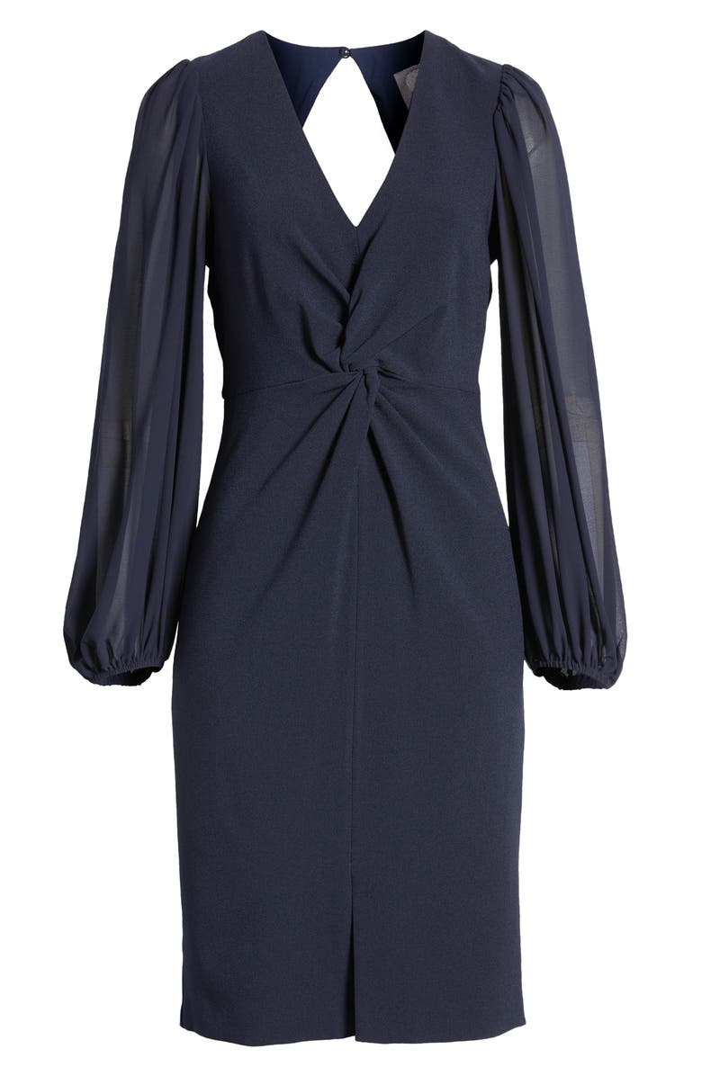 Vince Camuto Twist Long Sleeve Stretch Crepe Dress, Alternate, color, Navy