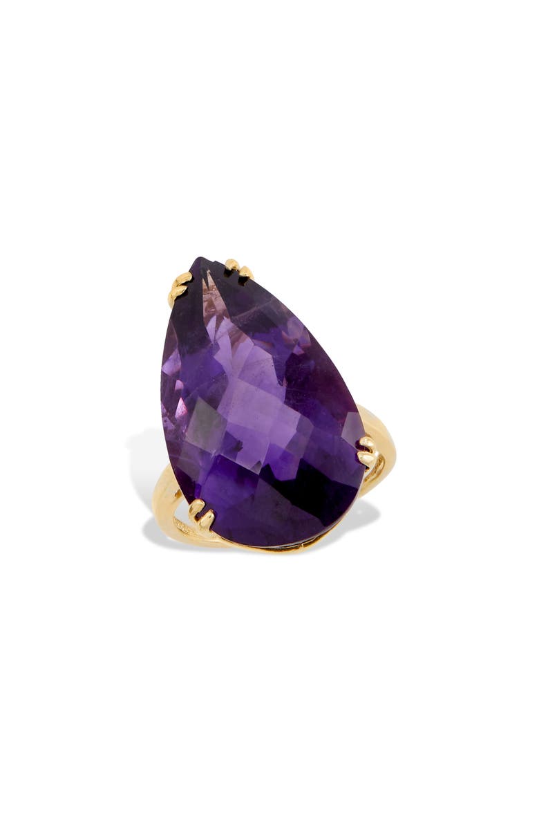 SAVVY CIE JEWELS Amethyst Pear Statement Ring, Main, color, Metallic Gold