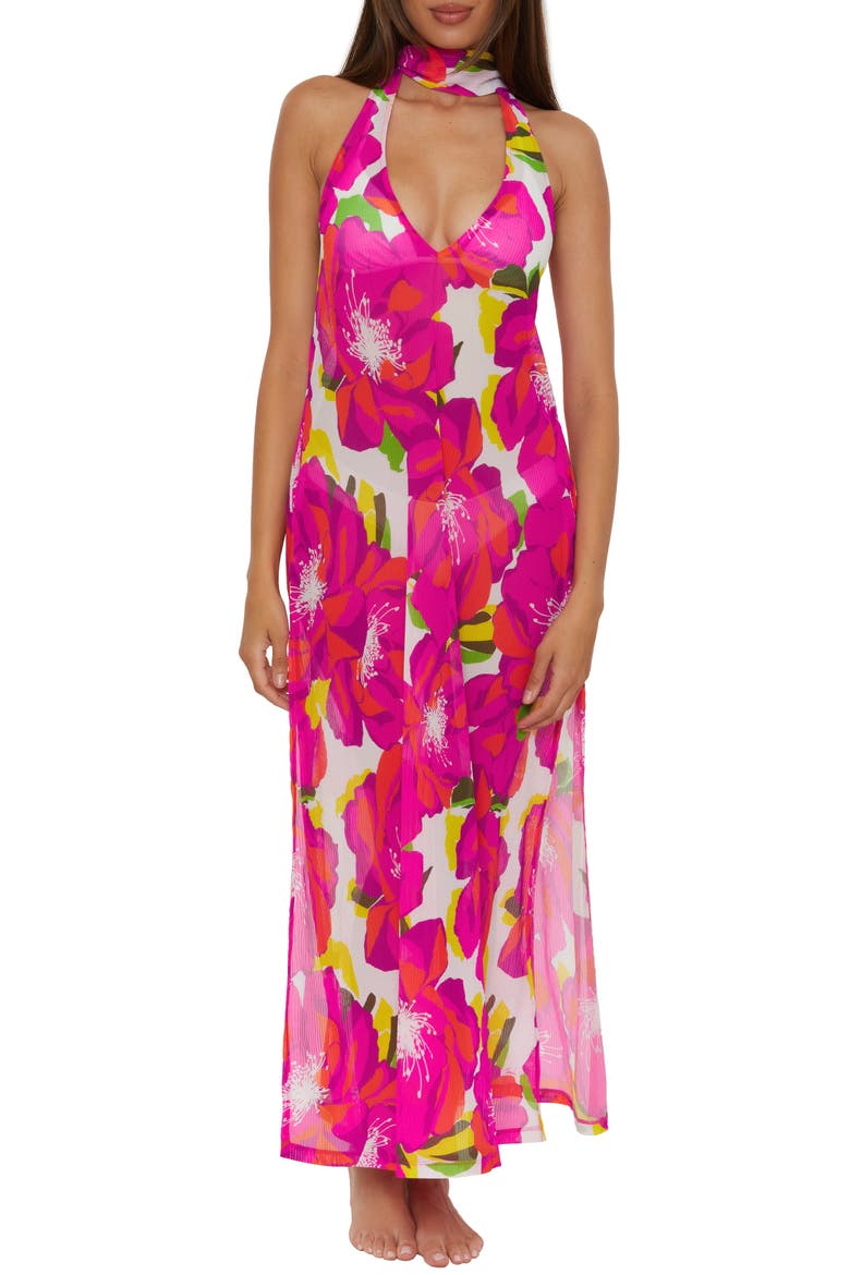 Bloom Semisheer Mesh Cover-Up Maxi Dress, Alternate, color, PINK MULTI