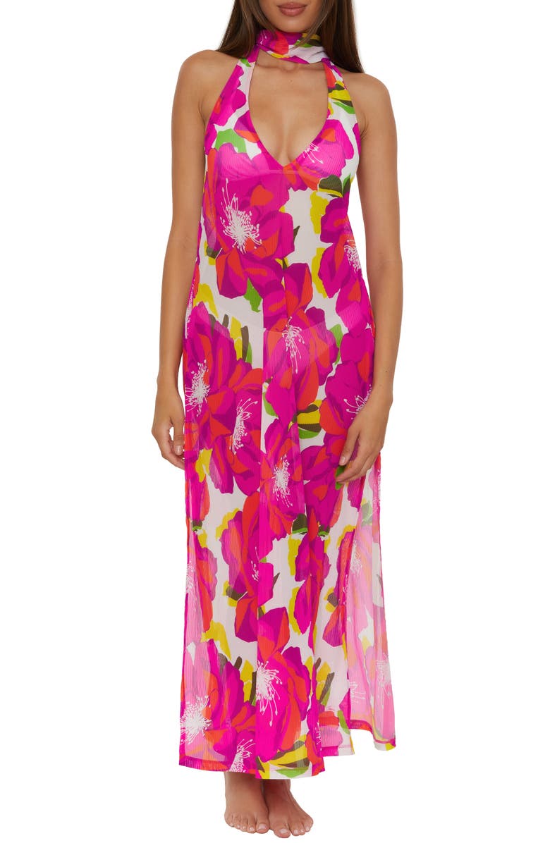 Trina Turk Bloom Semisheer Mesh Cover-Up Maxi Dress, Alternate, color, Pink Multi
