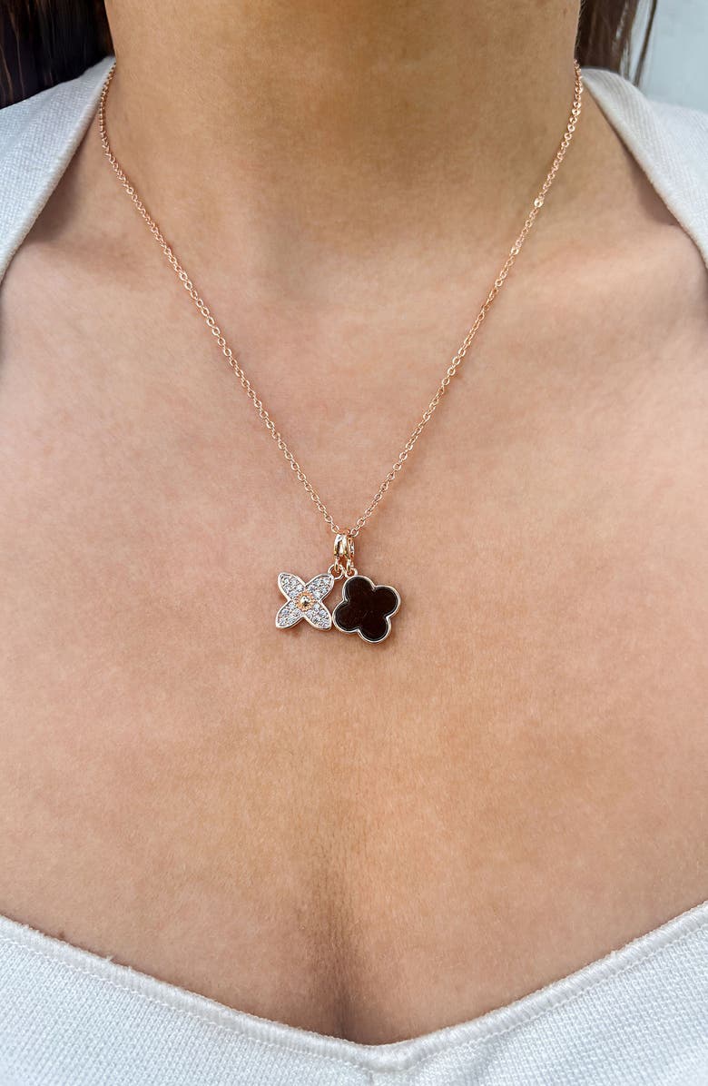 Adornia Pavé CZ Clover Pendant Necklace, Alternate, color, Black