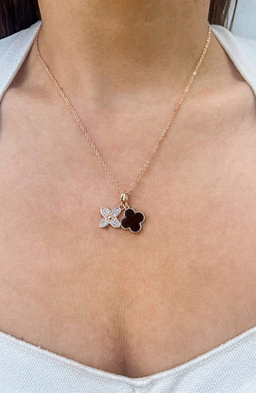 Adornia Tarnish Resistant 18k Rose Gold Plated Black Double Clover Necklace In Pink