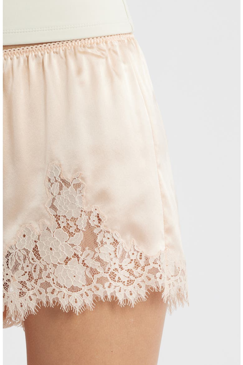 Iona Lace Trim Silk Satin Shorts, Alternate, color, PEACH SORBET