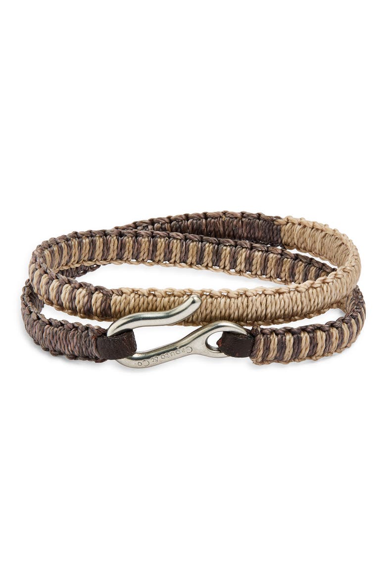 Men's Hand Knotted Leather Double Wrap Bracelet, Main, color, GREY COMBO