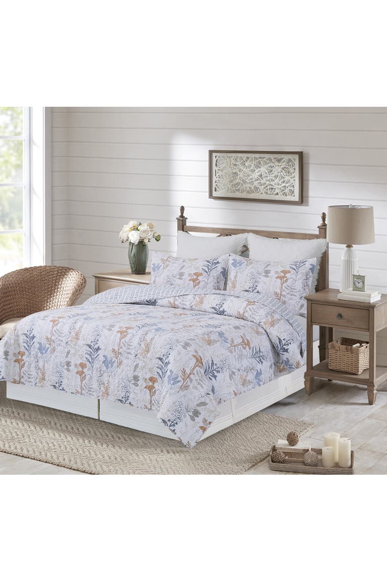 Lina Spring Floral Cotton Quilt Set  - Reversible and Machine Washable, Alternate, color, Blue