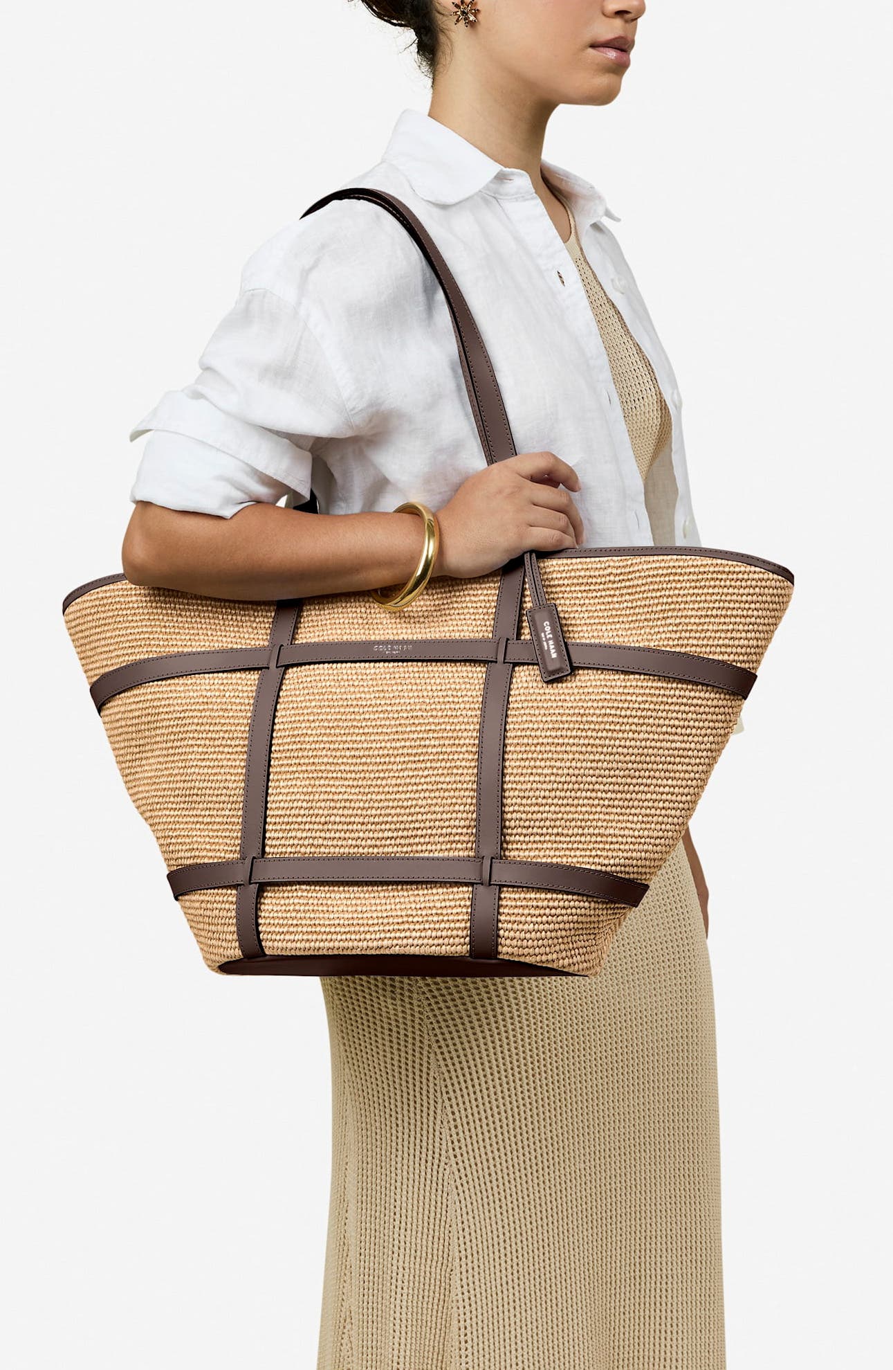 Cole Haan Key West Tote, Alternate, color, Natural Raffia/ Dark Chocolate