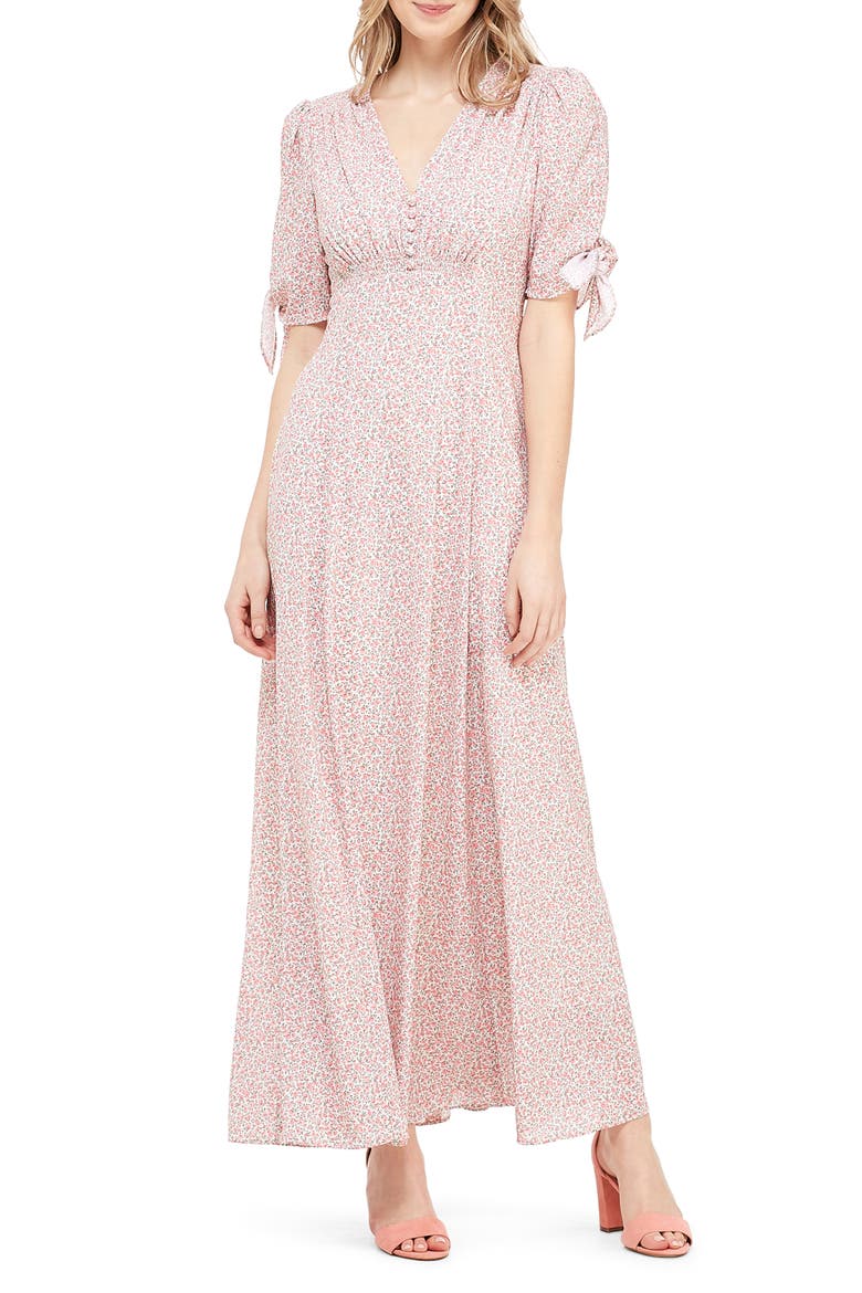 Ditsy Floral Print Maxi Dress, Main, color, PORCELIAN/ PEACH WHISPER