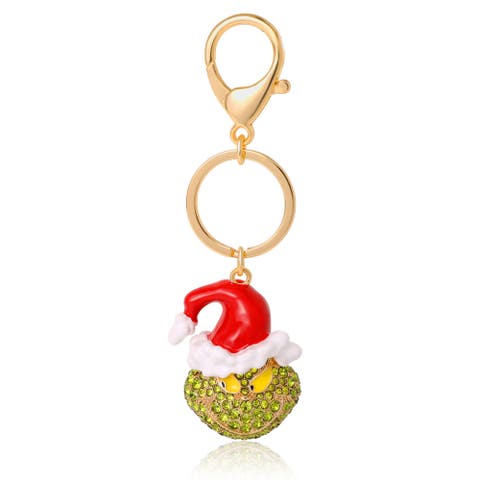 The Grinch Crystal Keychain with Santa Hat, Gold‑Tone