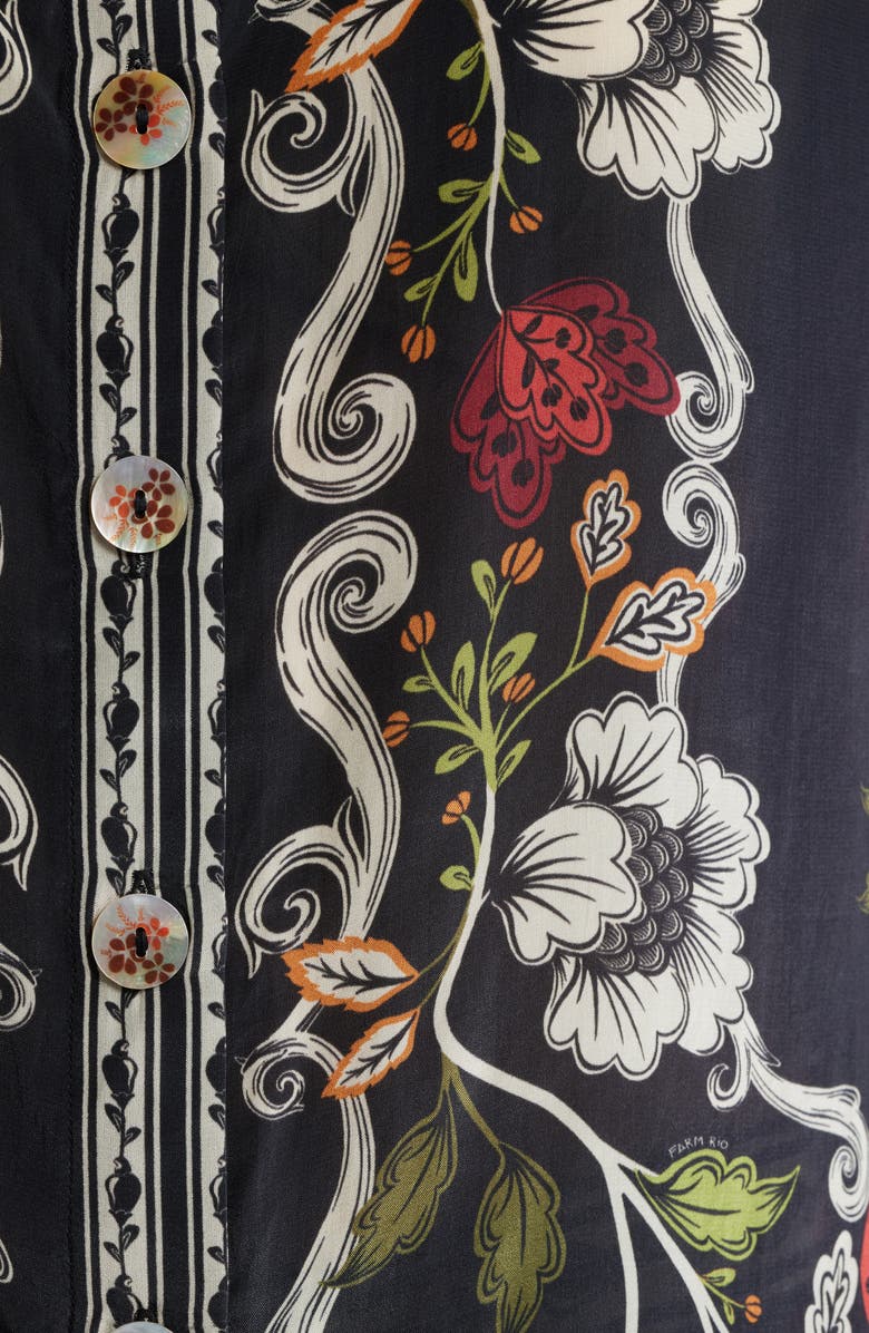 FARM Rio Roccoco Floral Button-Up Shirt, Alternate, color, Black