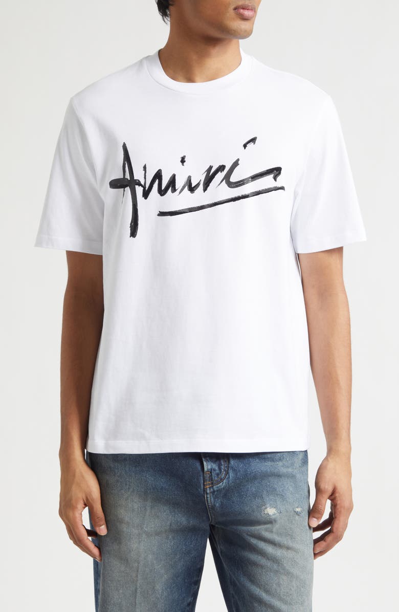 AMIRI Script Logo Graphic T-Shirt, Main, color, White