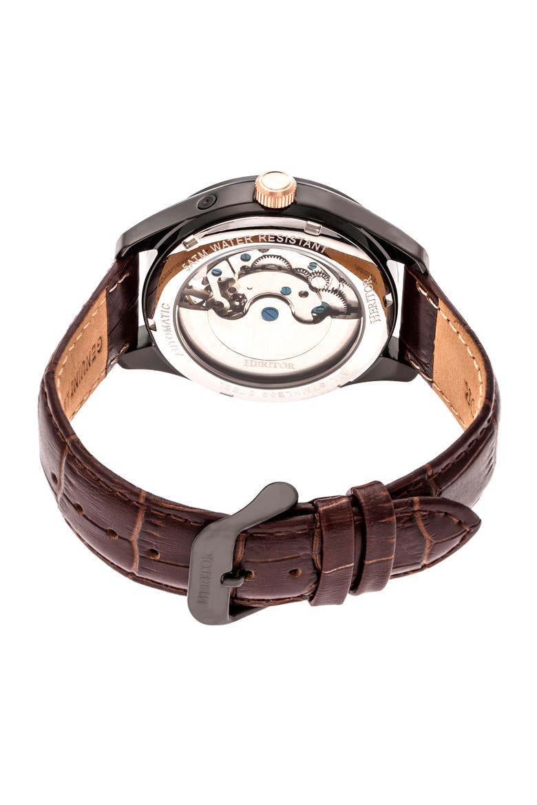 Sebastian Semi-Skeleton Automatic Watch, Alternate, color, Brown