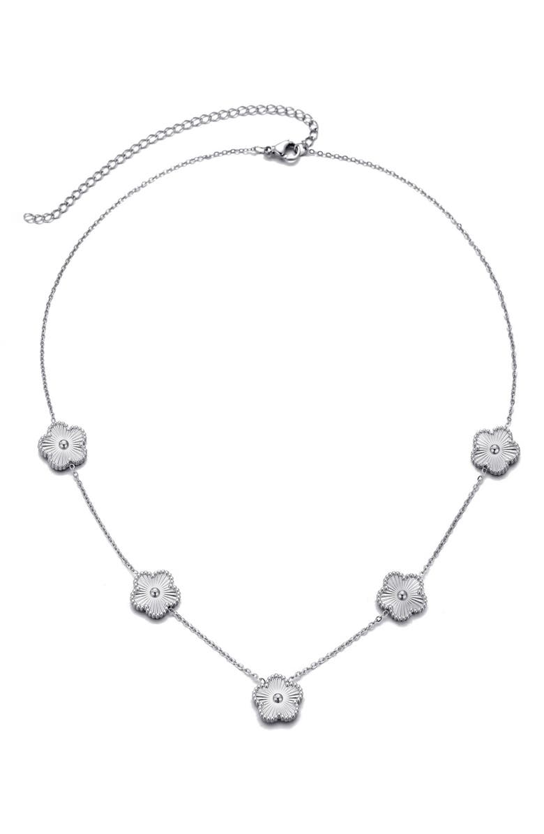 Adornia Tarnish Resistant Floral Station Necklace, Alternate, color, Silver