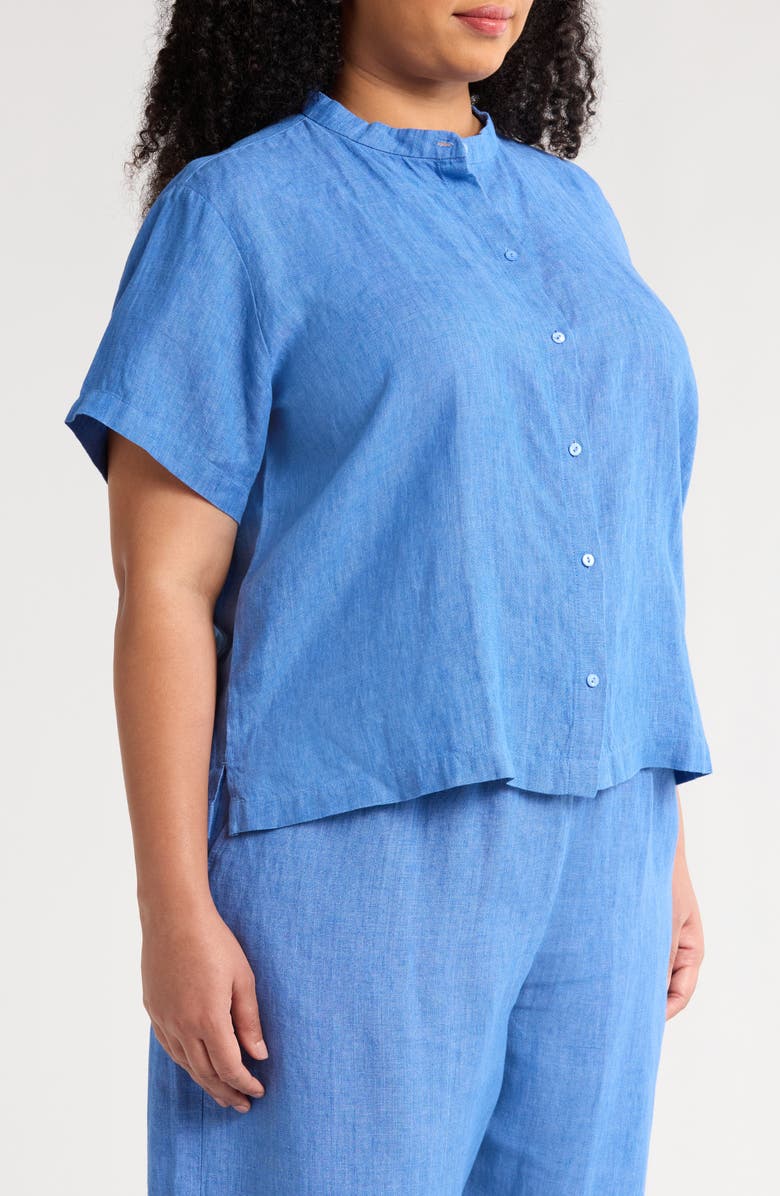 Eileen Fisher Organic Linen Button-Up Shirt, Main, color, Ultramarine