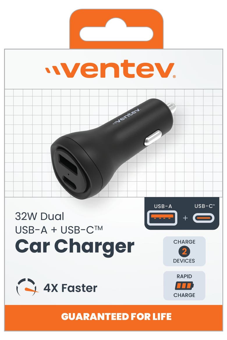 32W ULTRAFAST USB-C and USB-A Universal Dual Car Charger, Alternate, color, Black