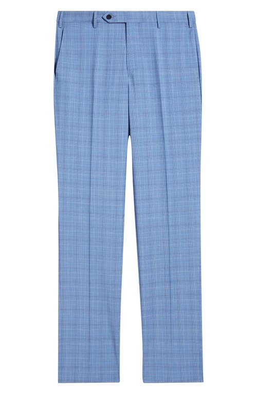 Zanella Parker Flat Front Plaid Wool Dress Pants In Blue