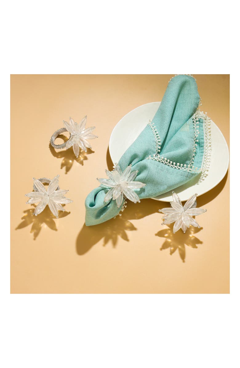 Tiramisu White Floral 4-Pack Napkin Rings, Alternate, color, Ivory