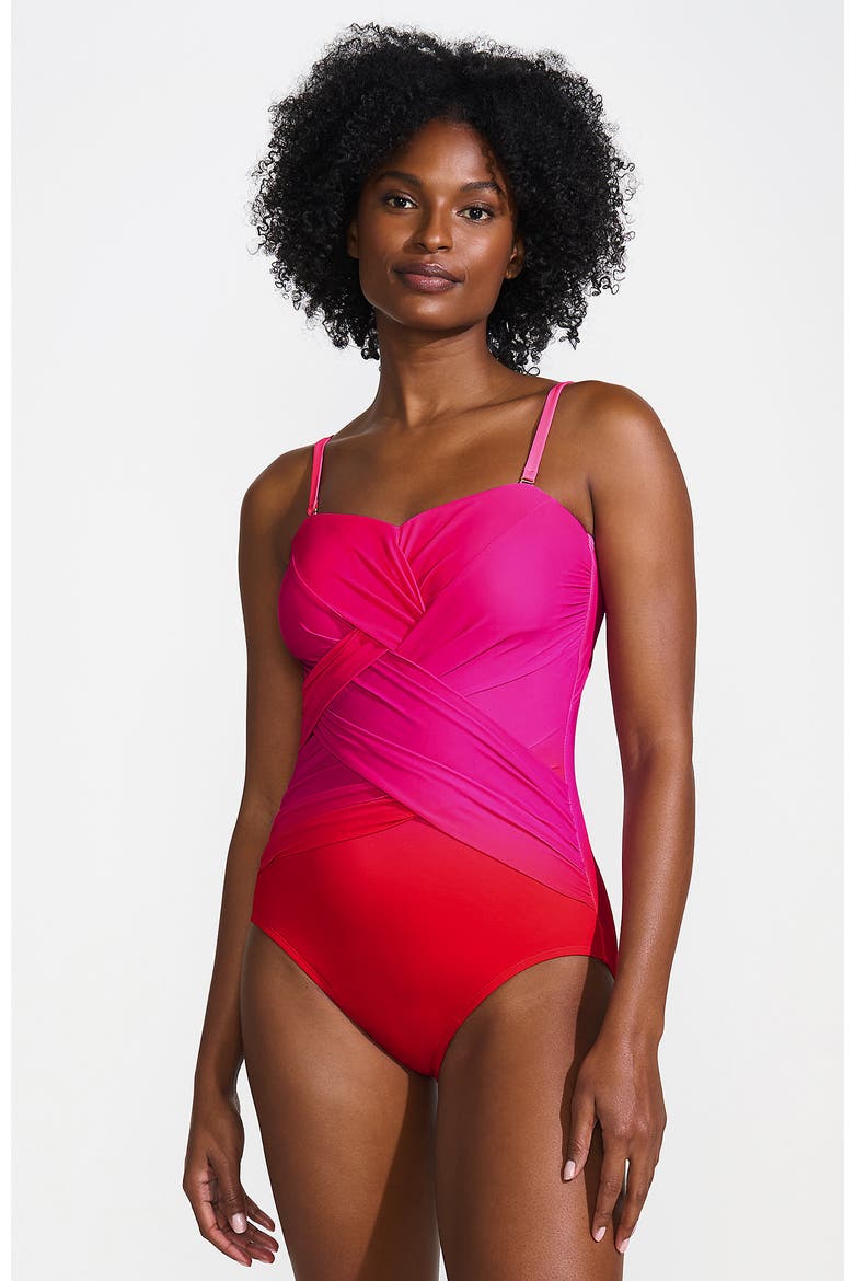 Slender Suit Shine Bandeau Tummy Control Chlorine Resistant High Leg One Piece Swimsuit, Main, color, Pink Multi Ombre
