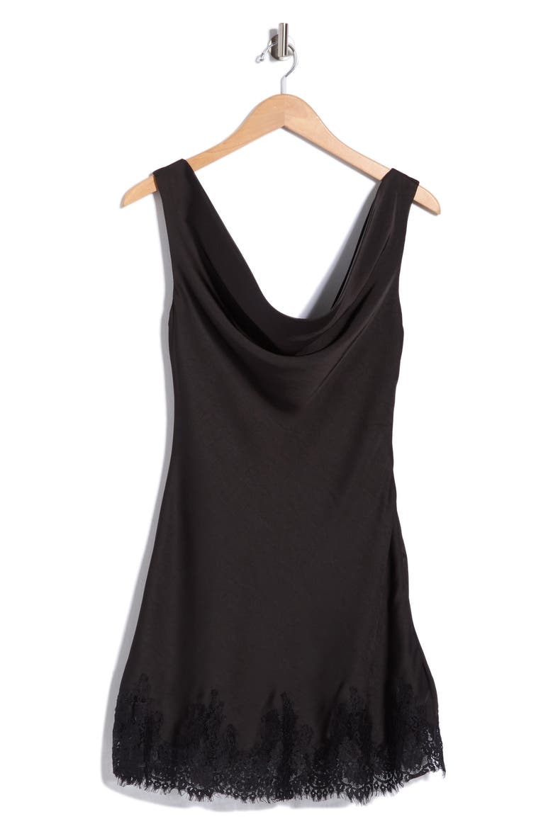 Lace Trim Cowl Neck Minidress, Main, color, BLACK