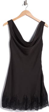 Lush Lace Trim Cowl Neck Minidress