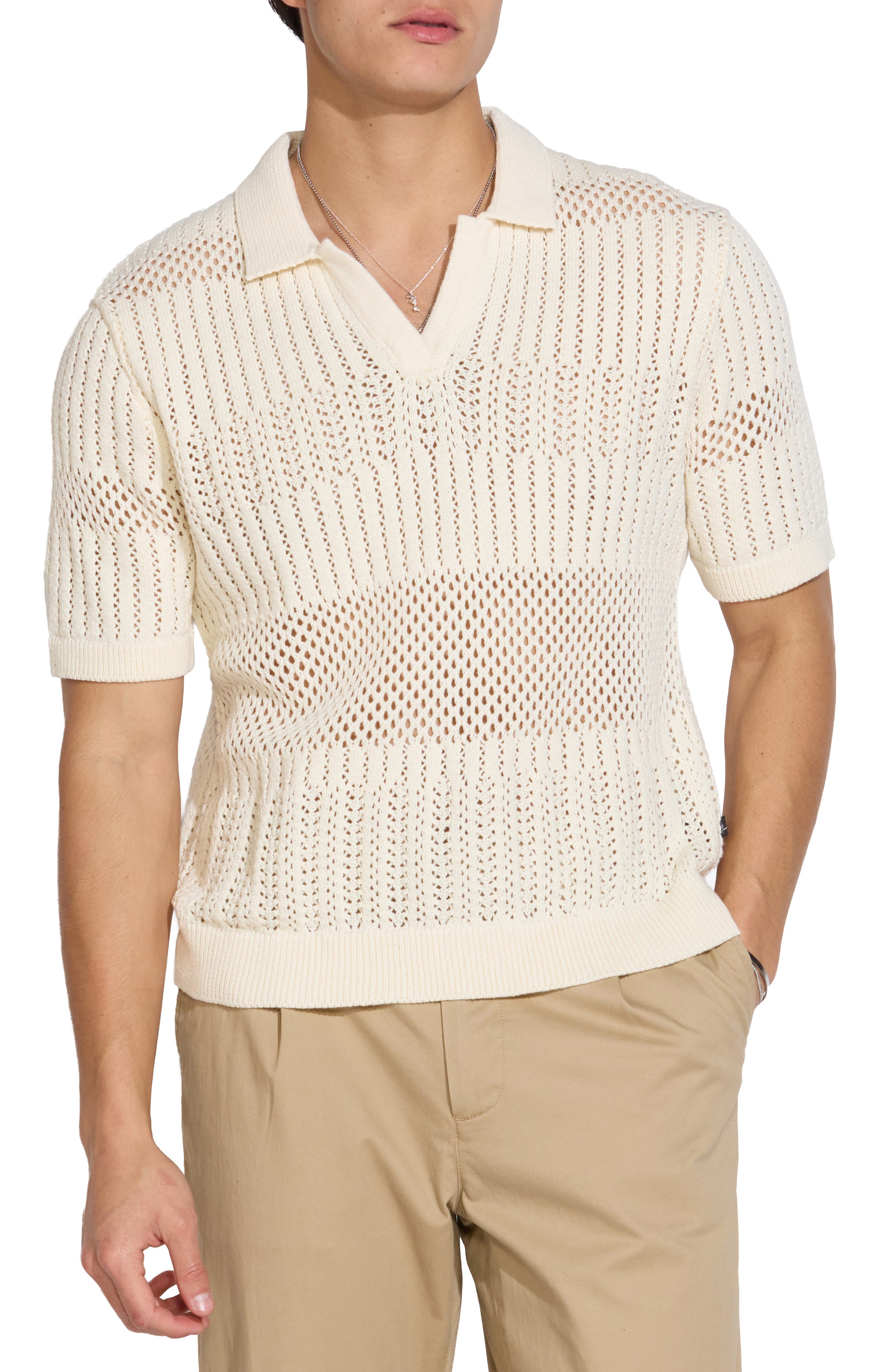 Civil Society Johnny Collar Open Knit Sweater Polo