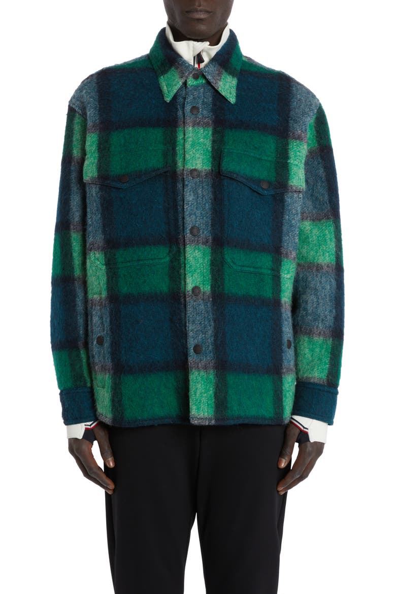 Waier Plaid Snap-Up Shirt Jacket, Main, color, GREEN BLUE