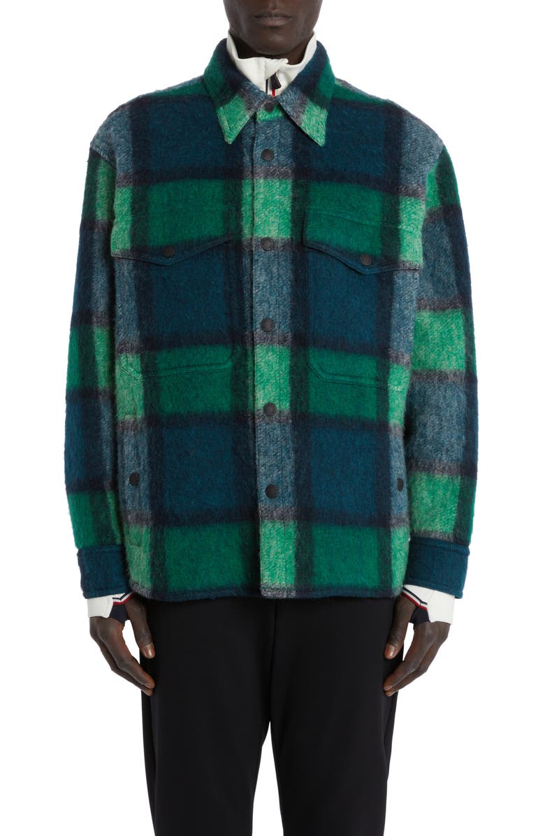 Moncler Grenoble Waier Plaid Snap-Up Shirt Jacket, Main, color,