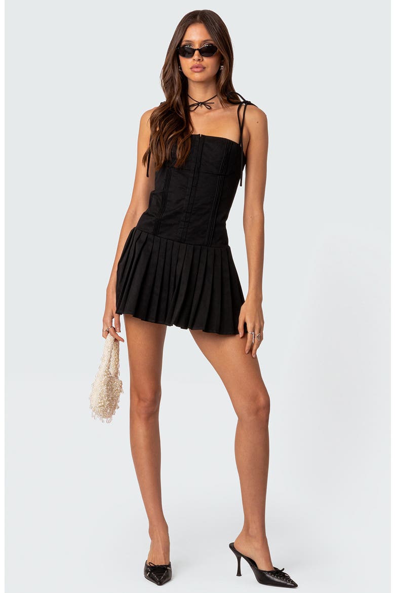 Perri Pleated Corset Minidress, Alternate, color, BLACK