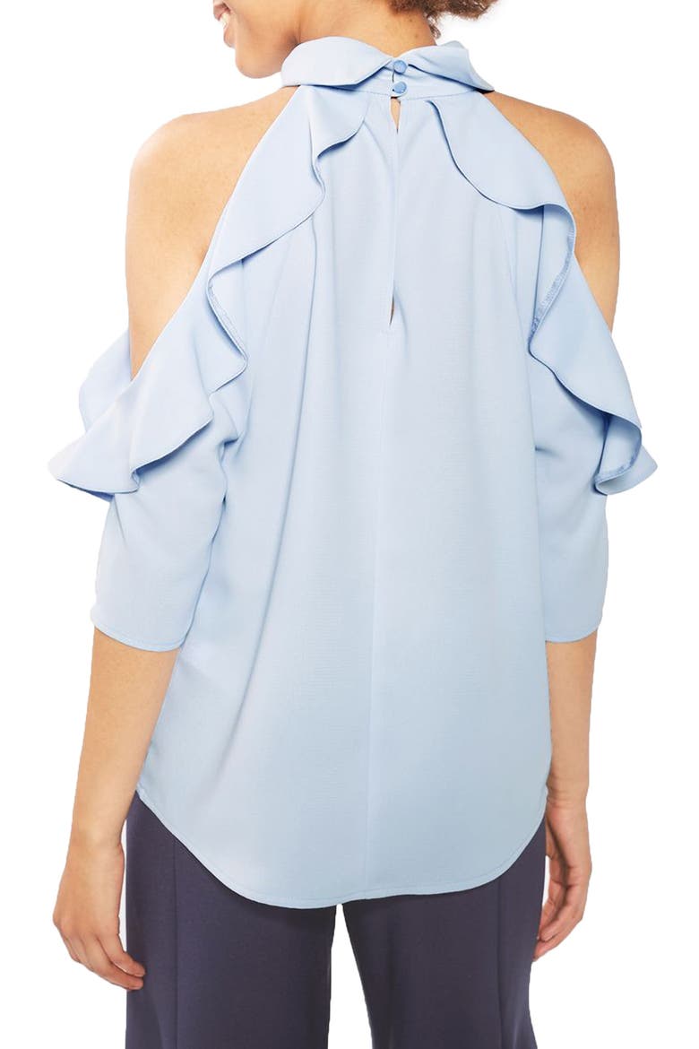 Ruffle Cold Shoulder Top, Alternate, color, BLUE