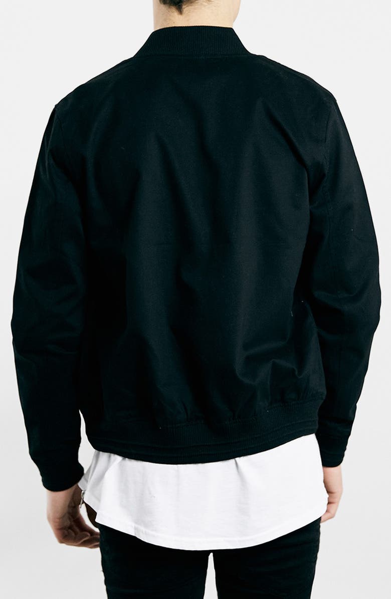 Topman Black Cotton Bomber Jacket, Alternate, color, 