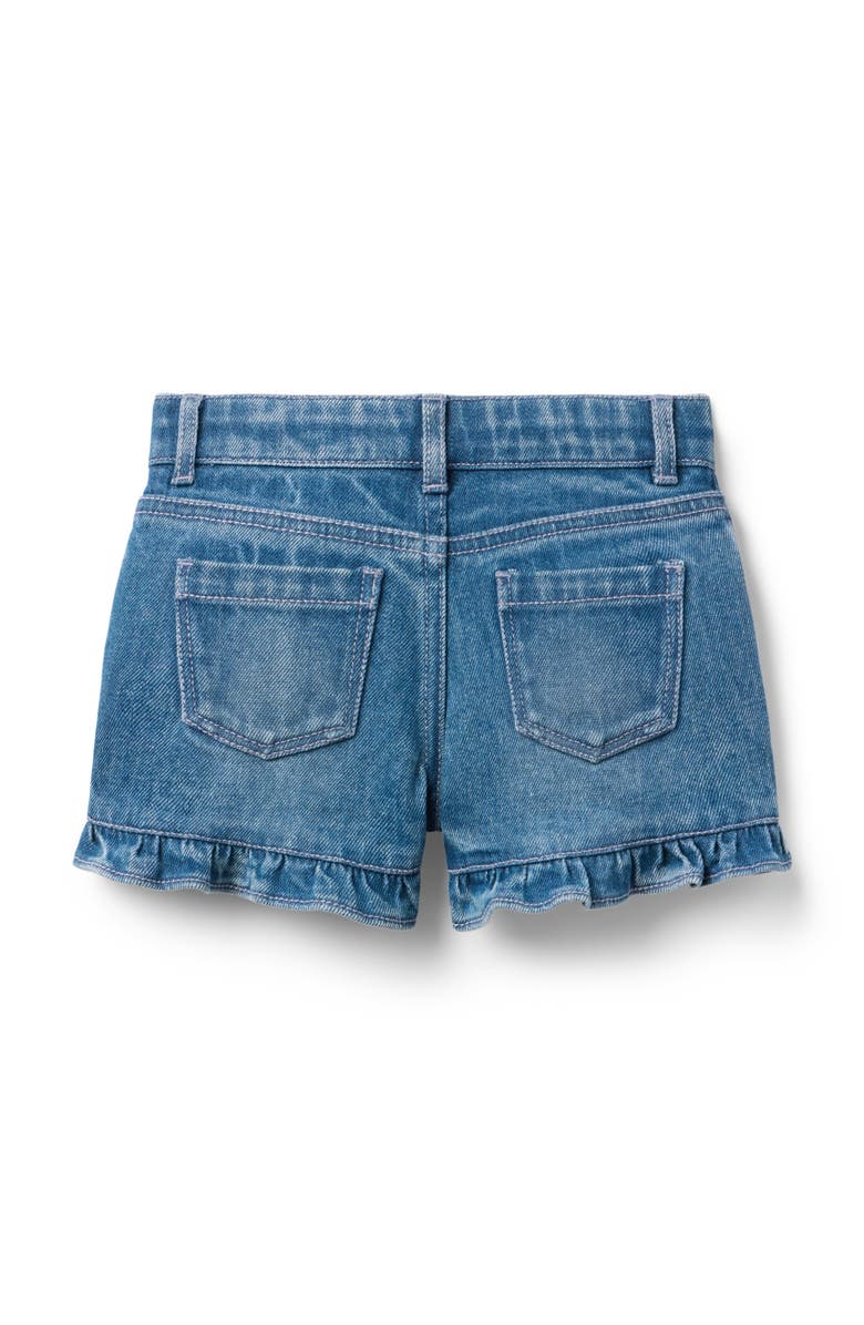 Janie and Jack Denim Ruffle Cuff Short In Medium Wash, Alternate, color, Blue