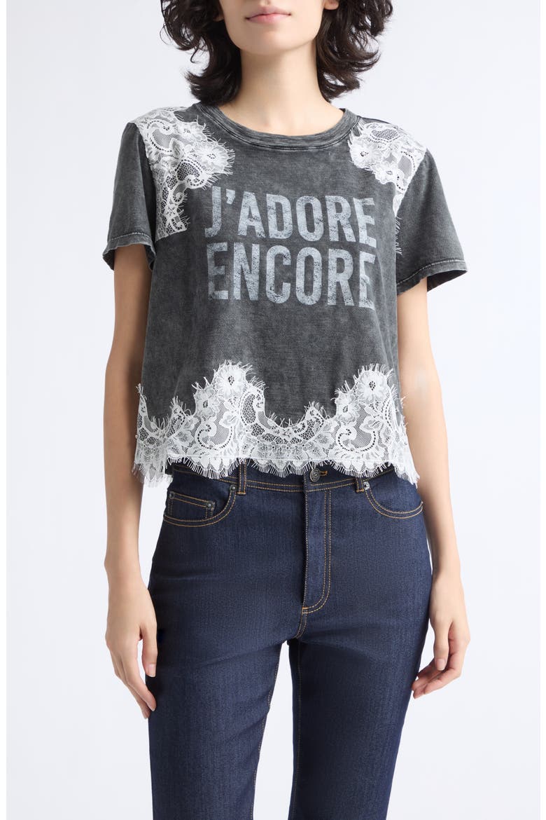 J'Adore Encore Lace Graphic Tee, Main, color, WASHED BLACK/ IVORY
