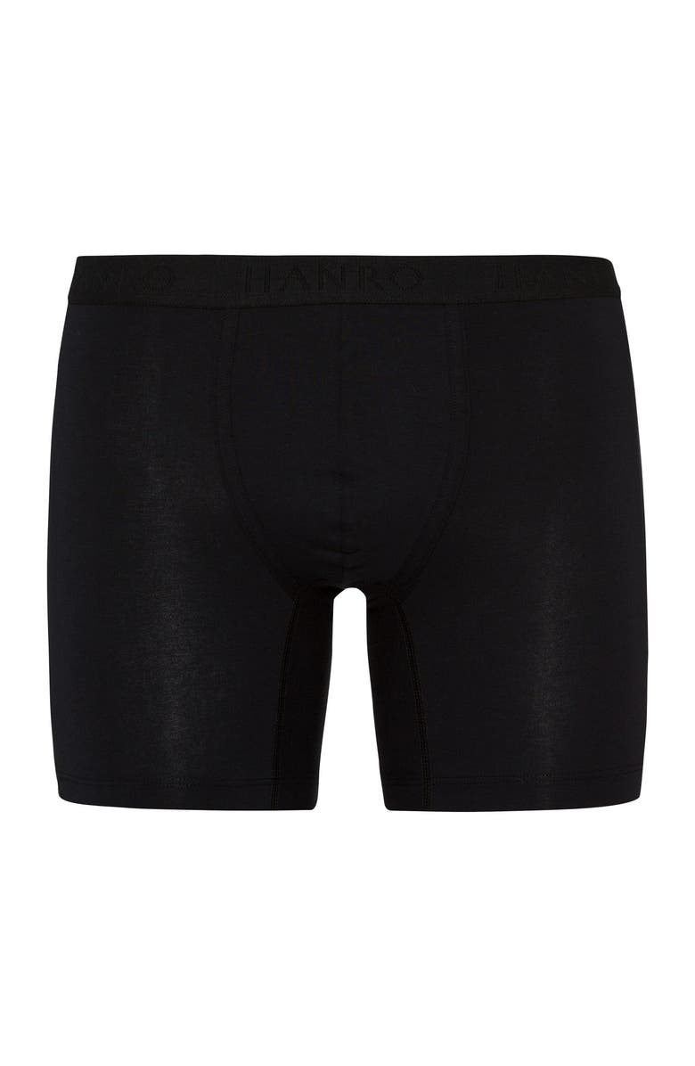 Hanro Cotton Essentials Cotton Long Boxer Brief, Main, color, All Black