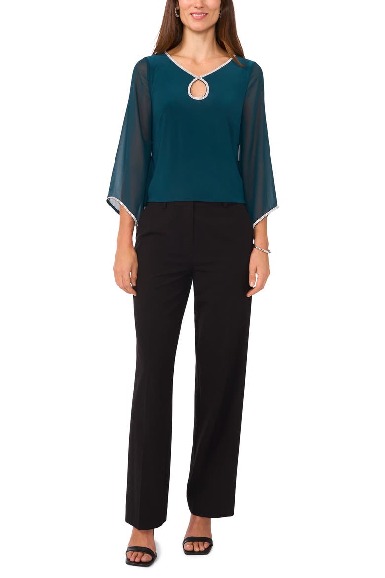 Rhinestoe Keyhole Chiffon Sleeve Top, Alternate, color, JASPER GREEN