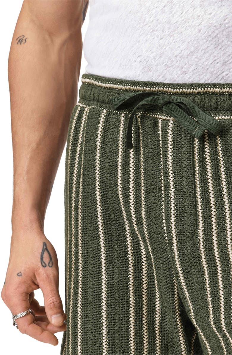 John Varvatos Everson Vertical Texture Stripe Cotton Blend Drawstring Shorts, Alternate, color, Moss