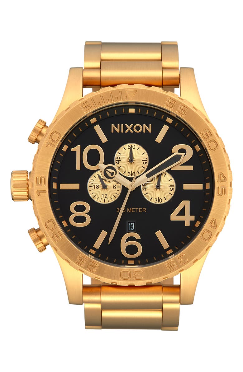 Nixon 51-30 Chronograph Bracelet Watch, 51mm, Main, color, All Gold / Black