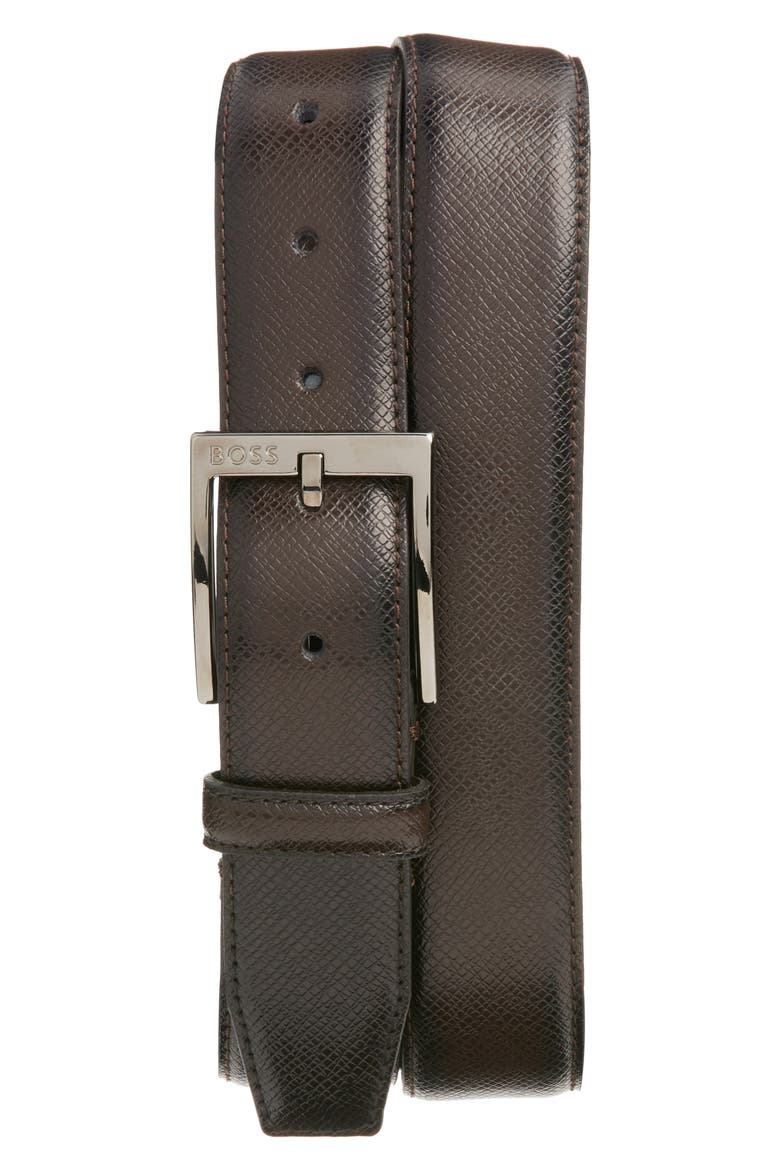 Elloy Leather Belt, Main, color, DARK BROWN