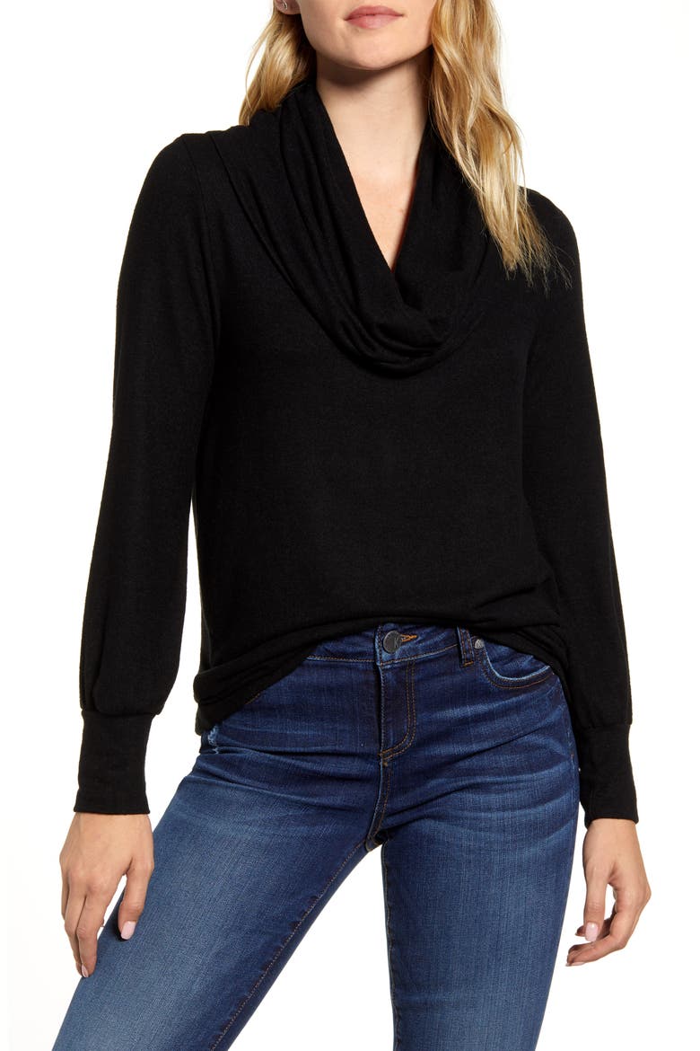 Gibson Cozy Fleece Convertible Neck Sweatshirt, Alternate, color, BLACK