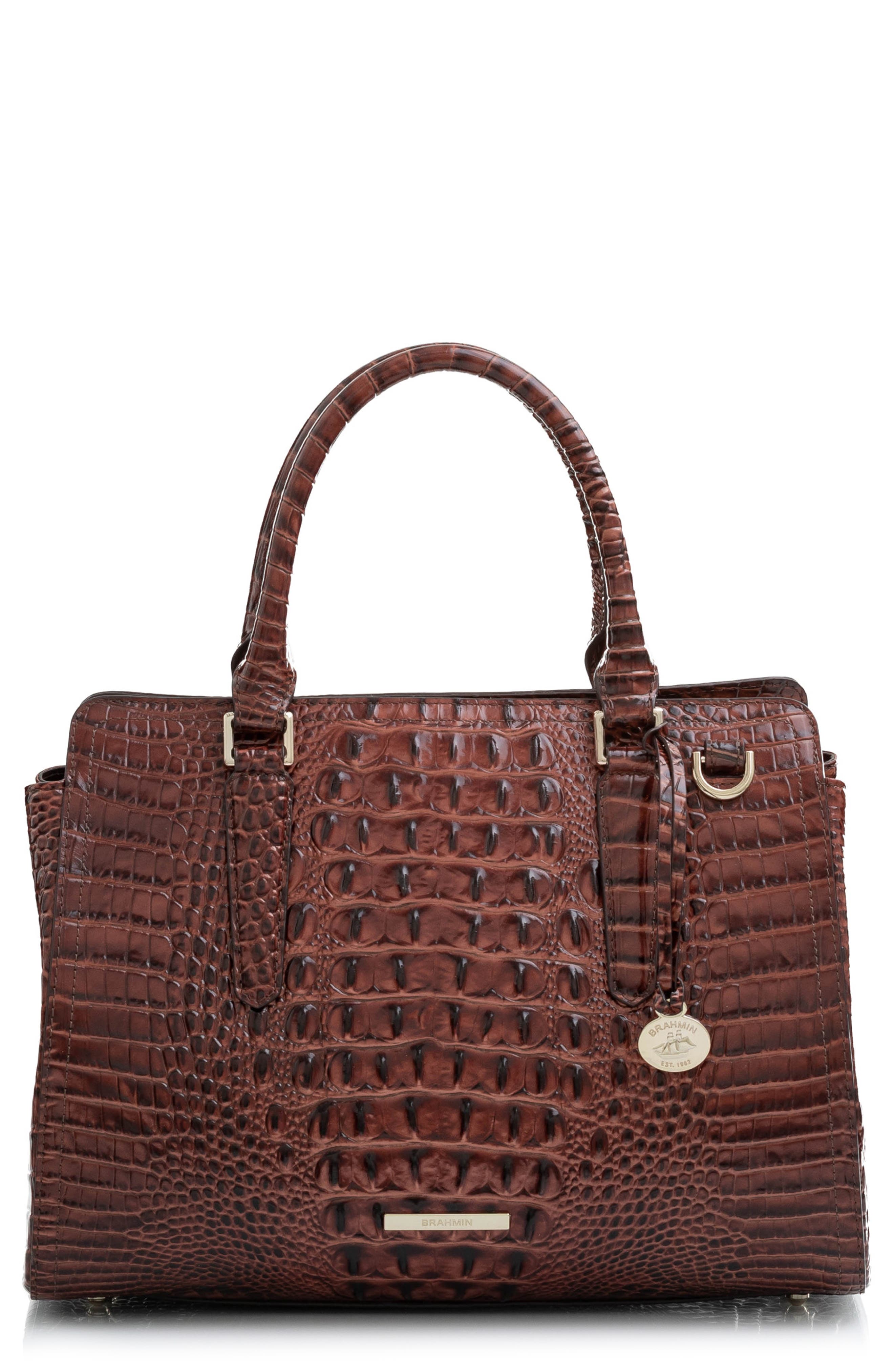 Brahmin Finley Small Croc Embossed Leather Satchel, Main, color, 