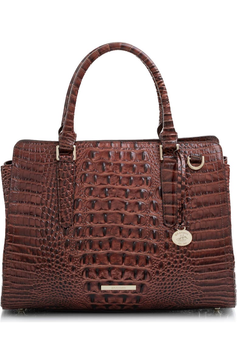 Brahmin Finley Small Croc Embossed Leather Satchel, Main, color,