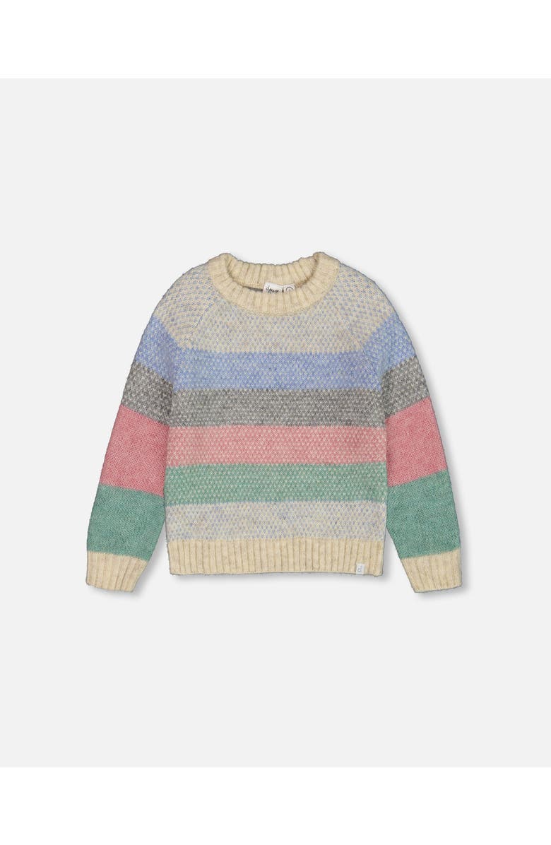 Deux par Deux Girl's Horizontal Stripe Sweater Beige, Blue And Pink, Main, color,