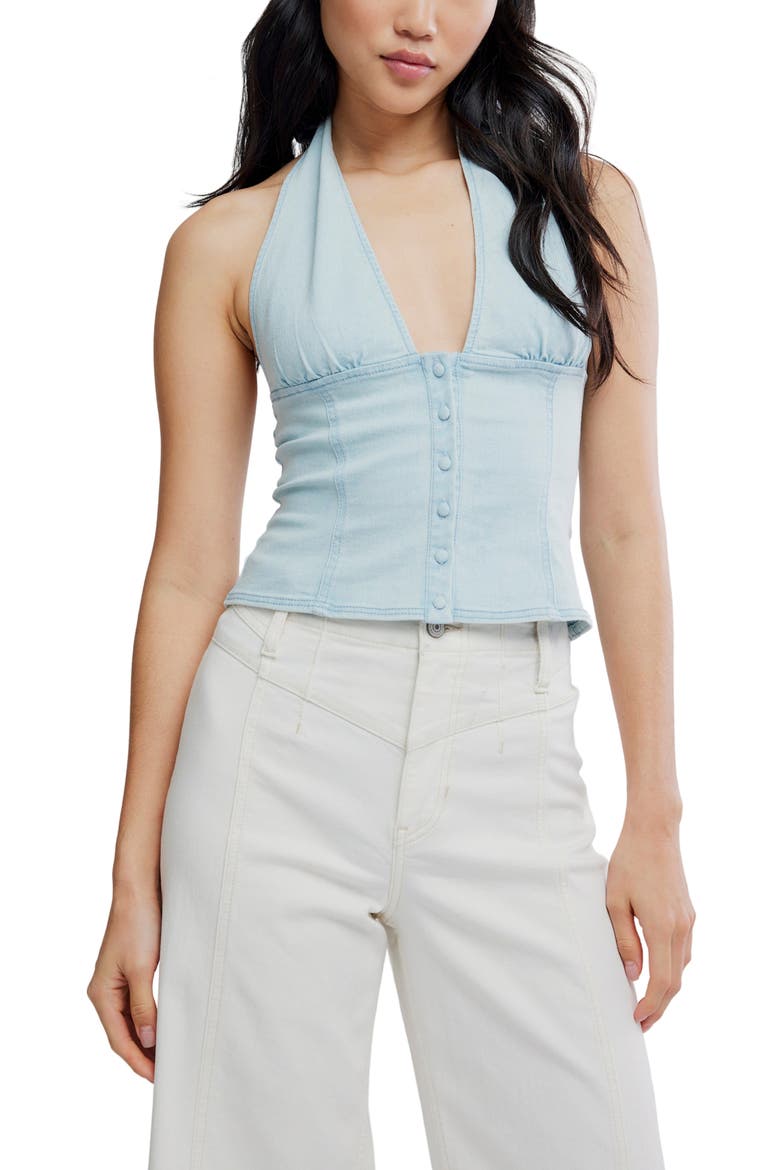 Ramona Denim Halter Top, Main, color, LIGHT SKY