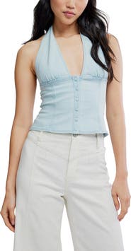 Free People Ramona Denim Halter Top