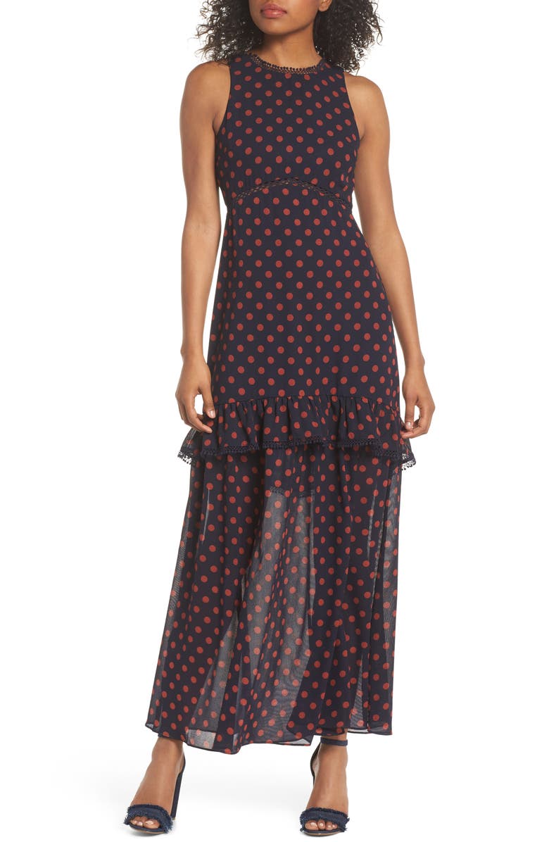 NSR Dot Ruffle Maxi Dress, Main, color, 