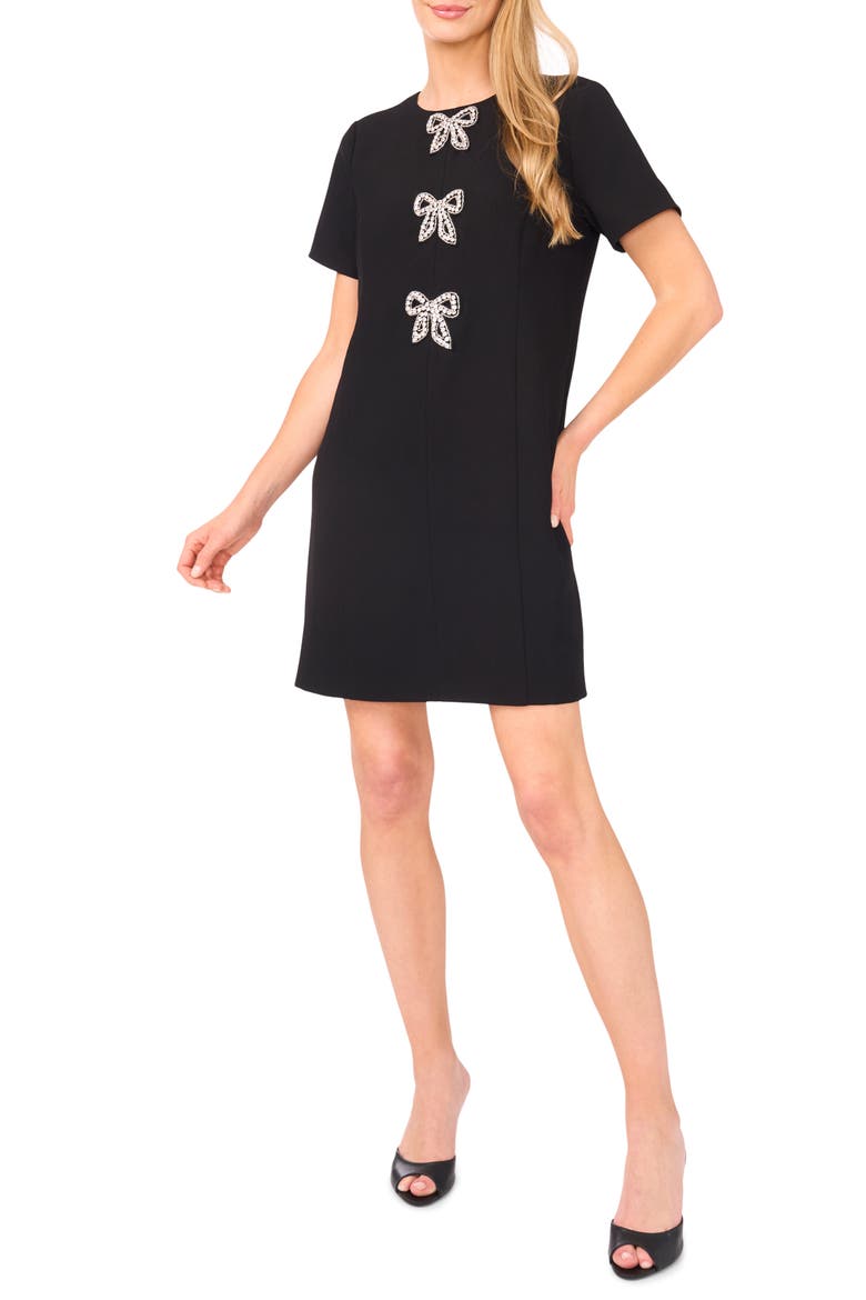 Rhinestone Bows Shift Dress, Main, color, RICH BLACK