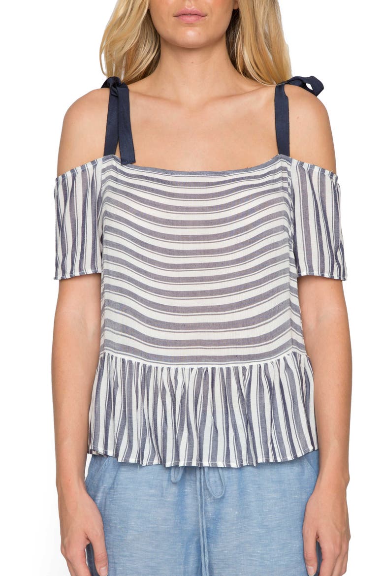 Stripe Peplum Top, Main, color, DENIM