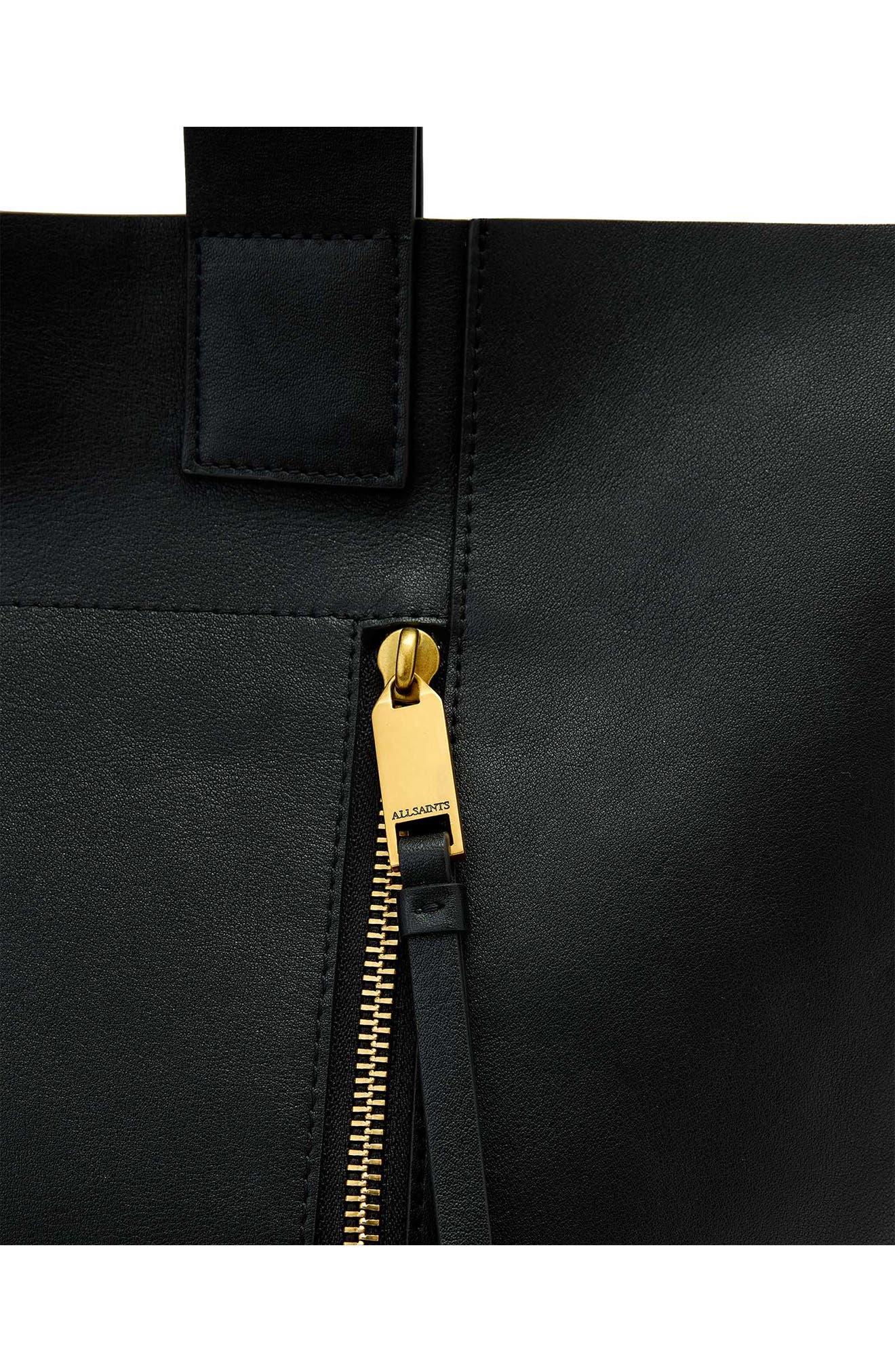 AllSaints Alba Leather/West Tote, Alternate, color, Black