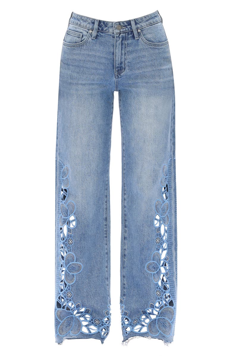 Bayeas Floral Embroidered Raw Hem Wide Leg Jeans, Alternate, color, Light Blue